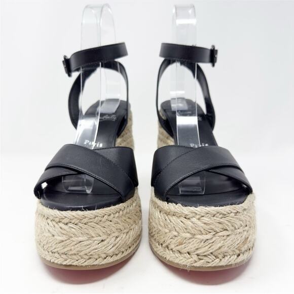 Christian Louboutin Mariza Zeppa 130 Black Espadrille Wedge Sandals Size 37 - Picture 4 of 11
